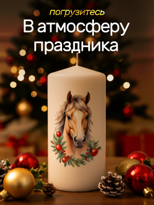 Наклейки на свечи водные Лошади новогодние из каталога Наклейки декупажные для декора свечей, яиц, изделий из гипса, в интернет-магазине BPW.style